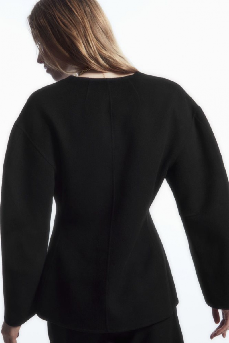 Black Cos Collarless Double-faced Wool Blazer | TSAOZ3205