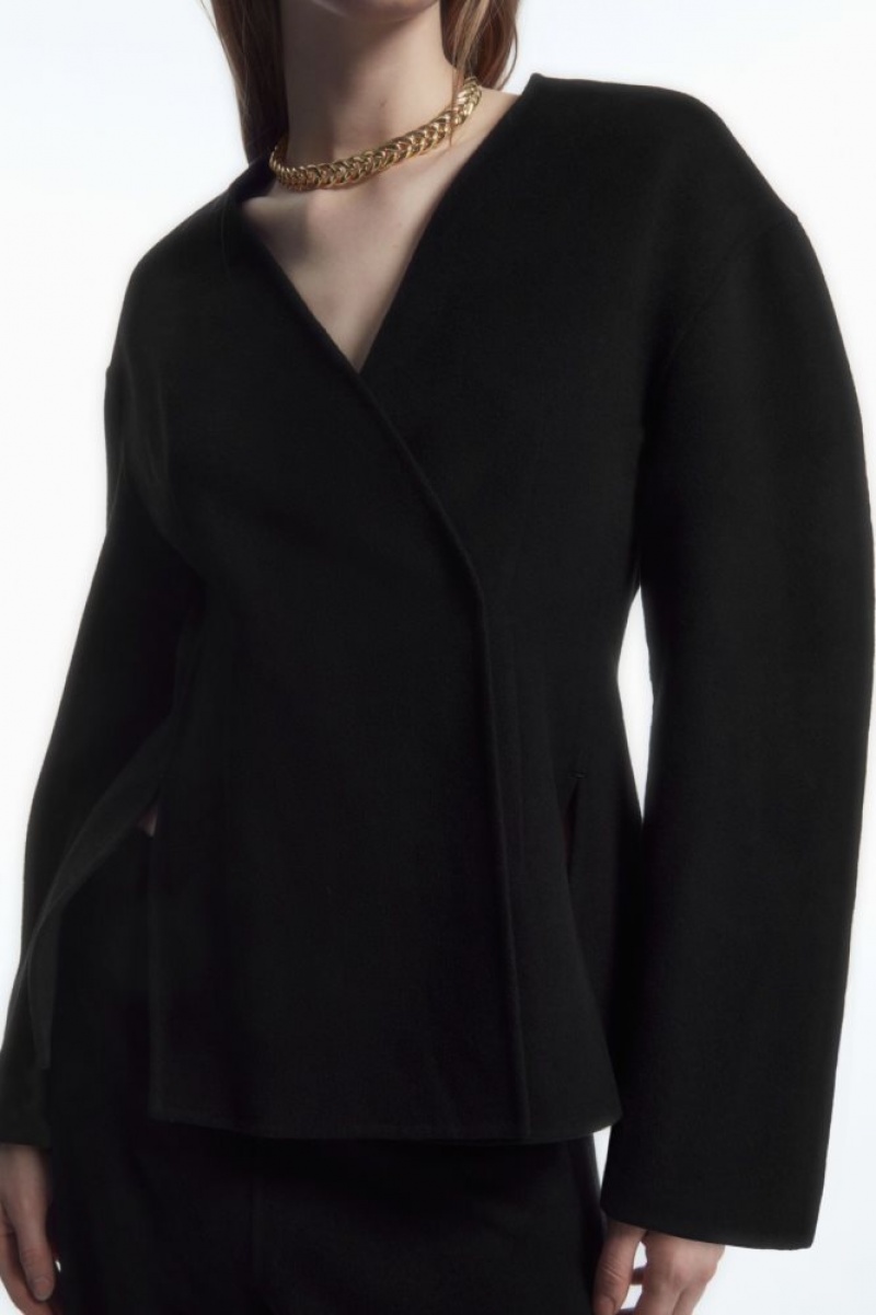 Black Cos Collarless Double-faced Wool Blazer | TSAOZ3205