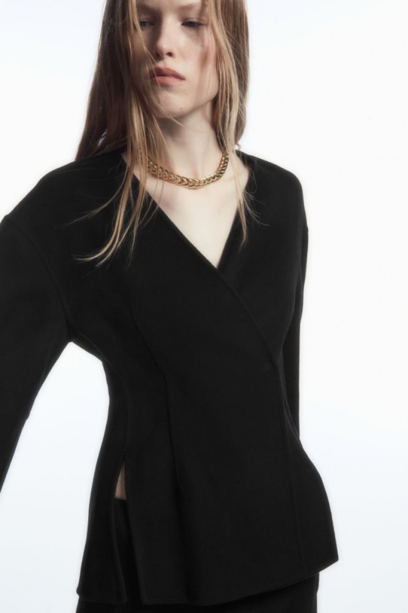 Black Cos Collarless Double-faced Wool Blazer | TSAOZ3205