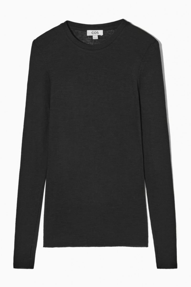 Black Cos Crew-neck Merino Wool Top | OJVUF2386