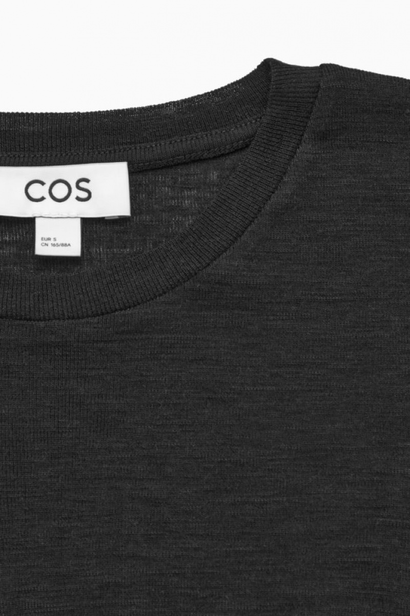 Black Cos Crew-neck Merino Wool Top | OJVUF2386