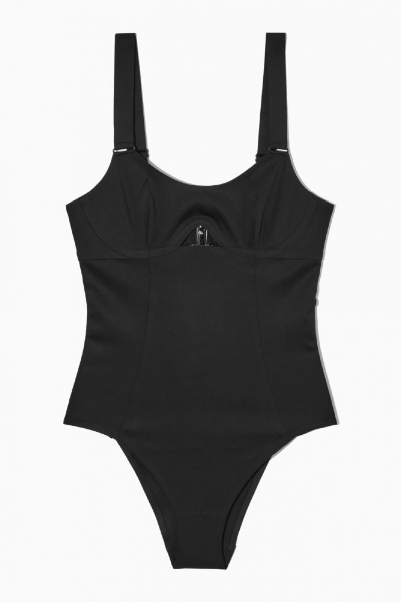 Black Cos Cut-out Scoop-neck Swimsuit | SOIFJ9016