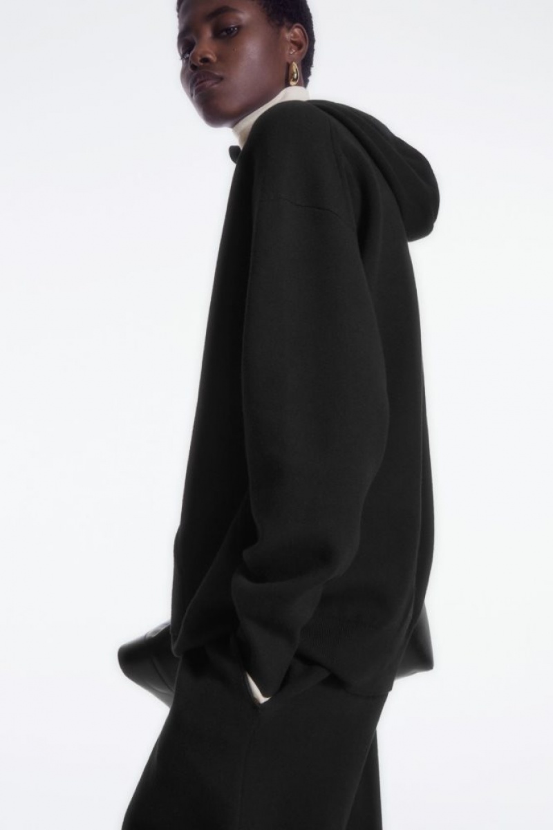 Black Cos Double-faced Knitted Hoodie | PERZQ4528