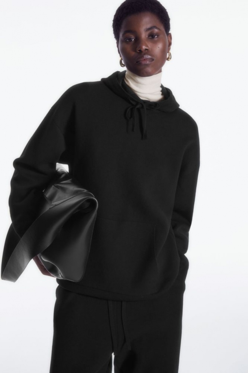 Black Cos Double-faced Knitted Hoodie | PERZQ4528