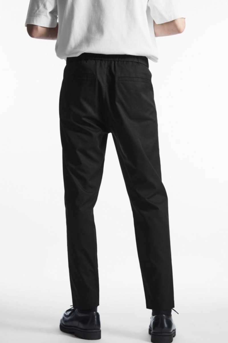 Black Cos Elasticated Tapered Twill Pants | KHPQF3245