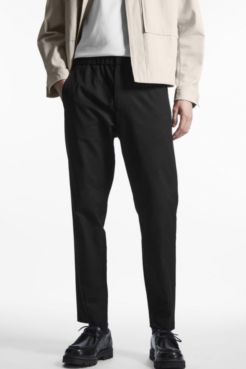 Black Cos Elasticated Tapered Twill Pants | KHPQF3245