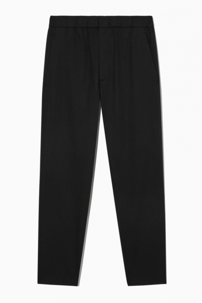 Black Cos Elasticated Tapered Twill Pants | KHPQF3245