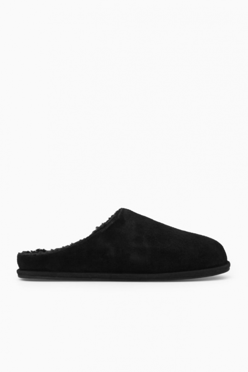 Black Cos Fleece-lined Suede Slippers | LVRIM5809