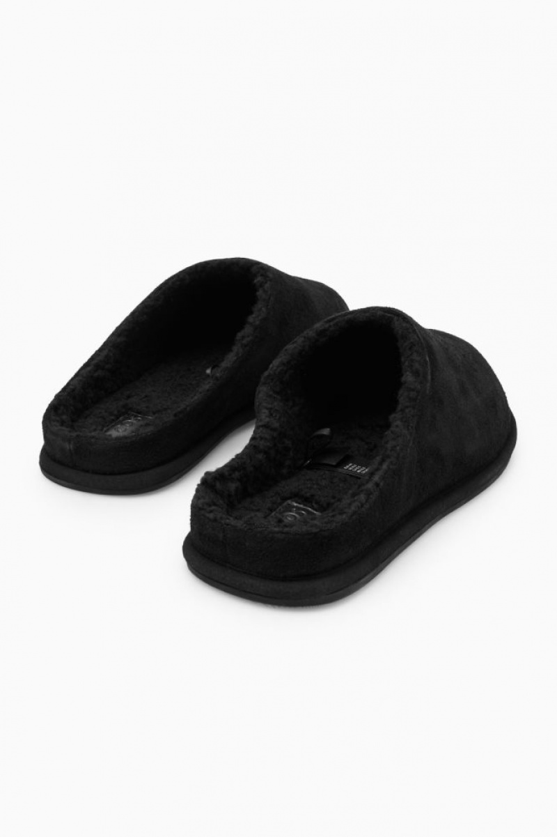 Black Cos Fleece-lined Suede Slippers | LVRIM5809