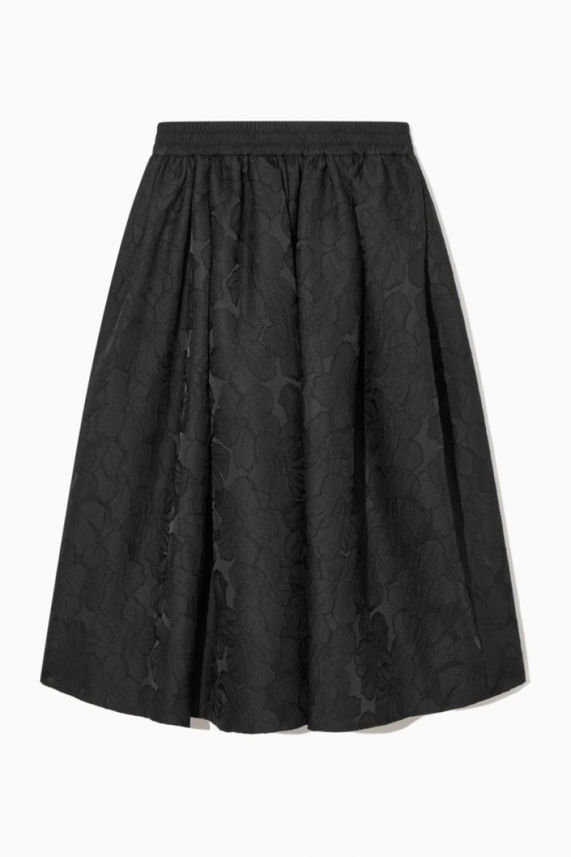 Black Cos Floral-jacquard A-line Midi Skirt | MXUTF3054