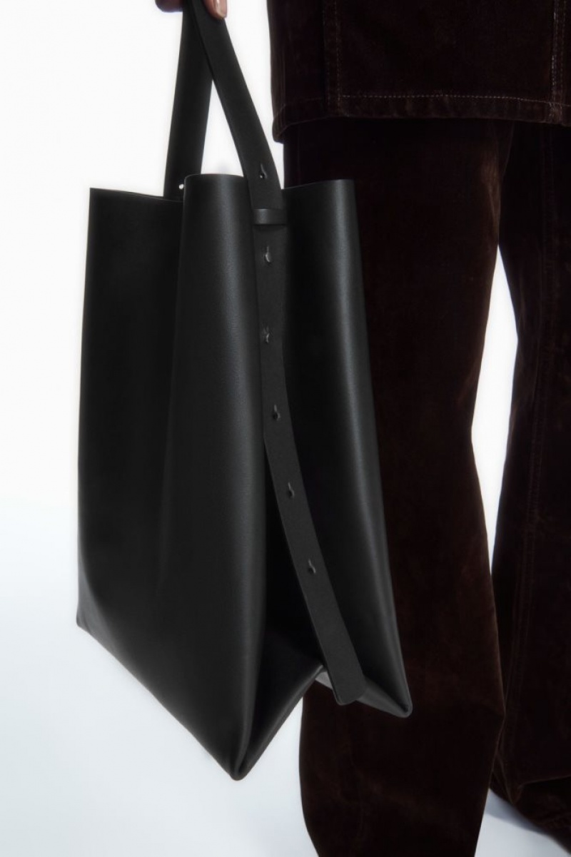 Black Cos Folded Shopper Leather | PAMNO9824