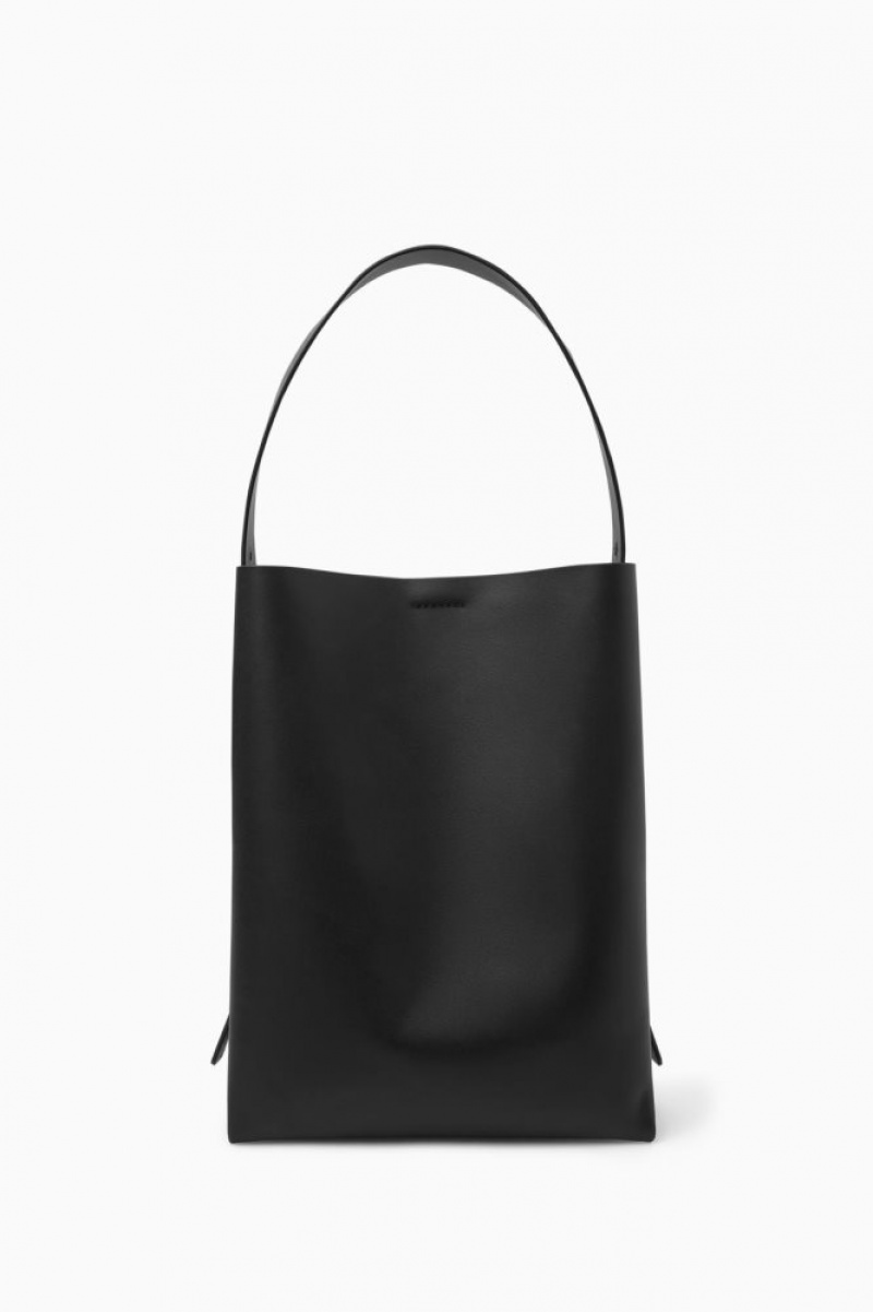 Black Cos Folded Shopper Leather | PAMNO9824