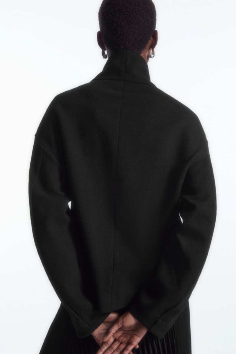 Black Cos Funnel-neck Boiled Wool Top | ZOGTJ1624