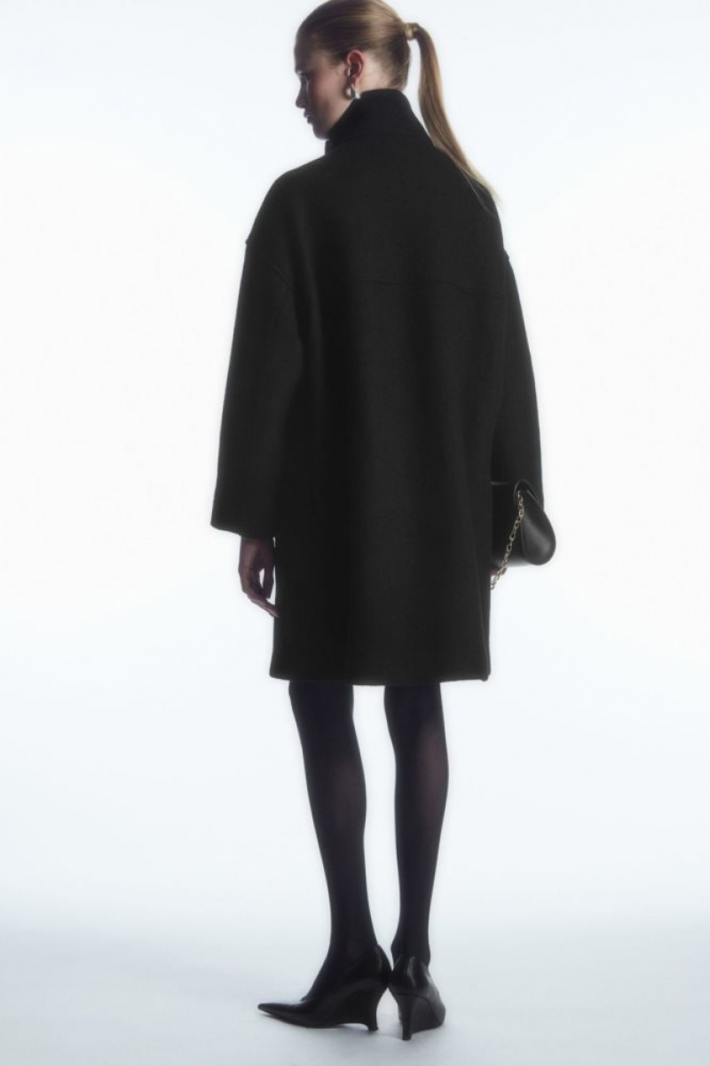 Black Cos Funnel-neck Boiled-wool Coat | IFVUX8752