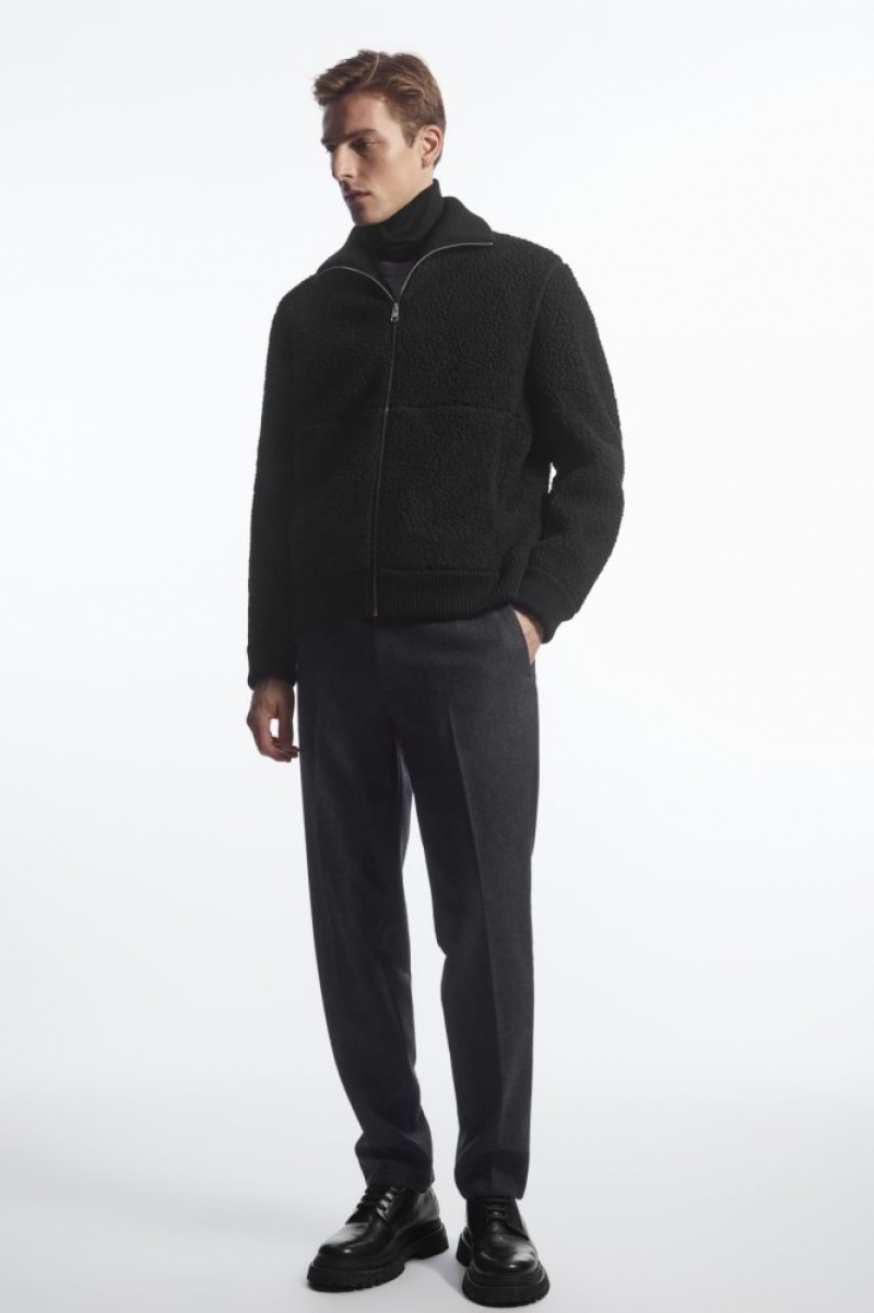 Black Cos Funnel-neck Teddy Jacket | BCAGV1507