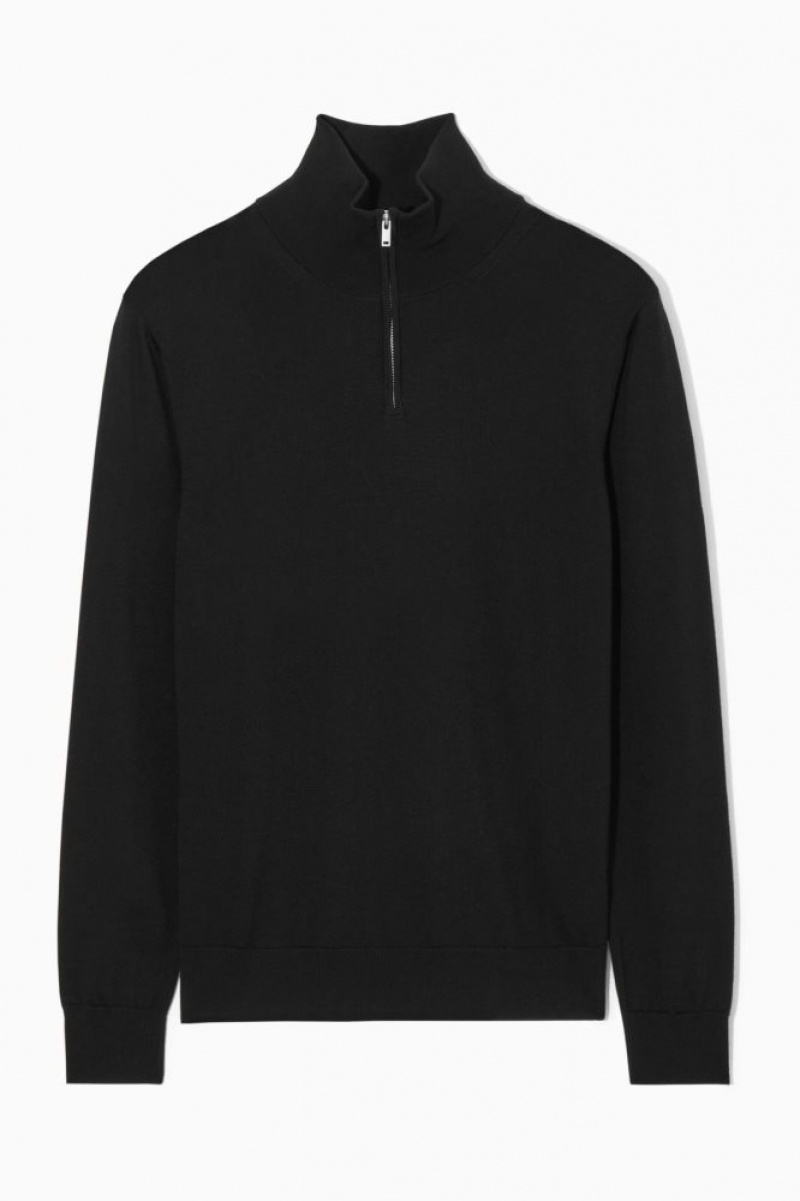 Black Cos Funnel-neck Wool Half-zip Jumper | CVSPW9543