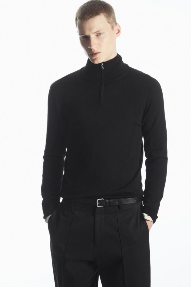 Black Cos Funnel-neck Wool Half-zip Jumper | CVSPW9543