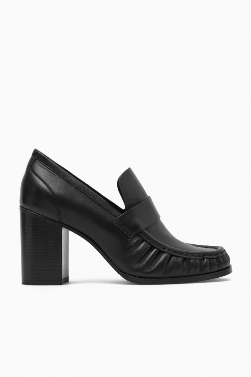 Black Cos Heeled Leather Loafers | QKNCV7034