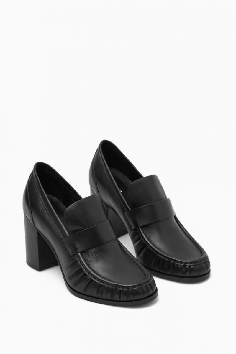 Black Cos Heeled Leather Loafers | QKNCV7034