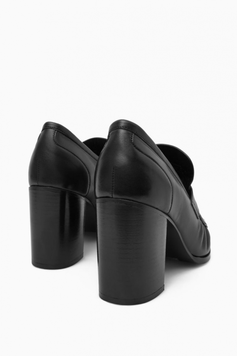 Black Cos Heeled Leather Loafers | QKNCV7034