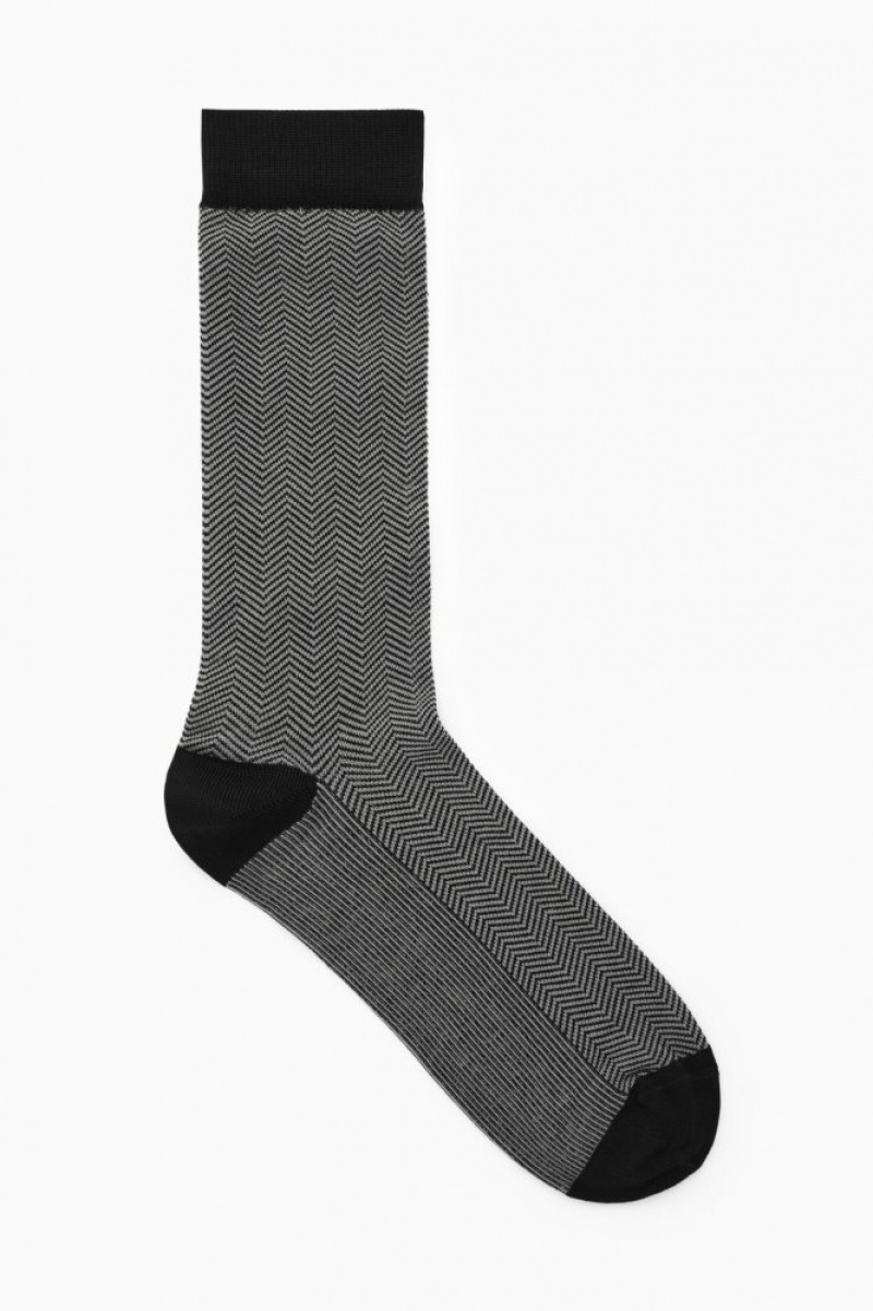 Black Cos Herringbone Socks | LUDKS5239