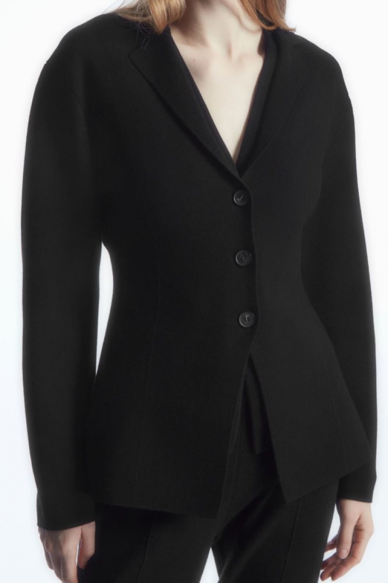 Black Cos Knitted Waisted Blazer | WNILQ7846