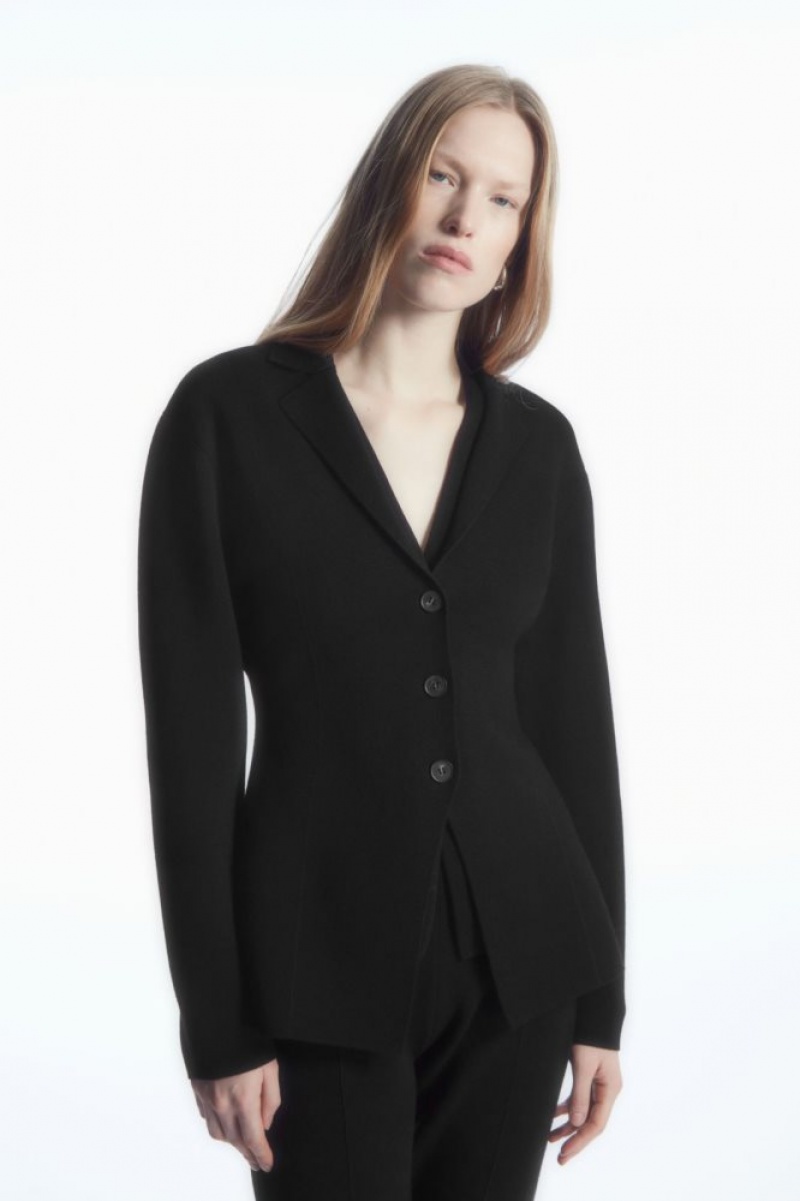 Black Cos Knitted Waisted Blazer | WNILQ7846