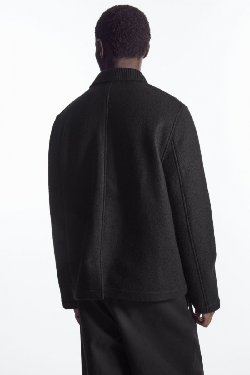 Black Cos Knitted-collar Workwear Jacket | JKEVH9840