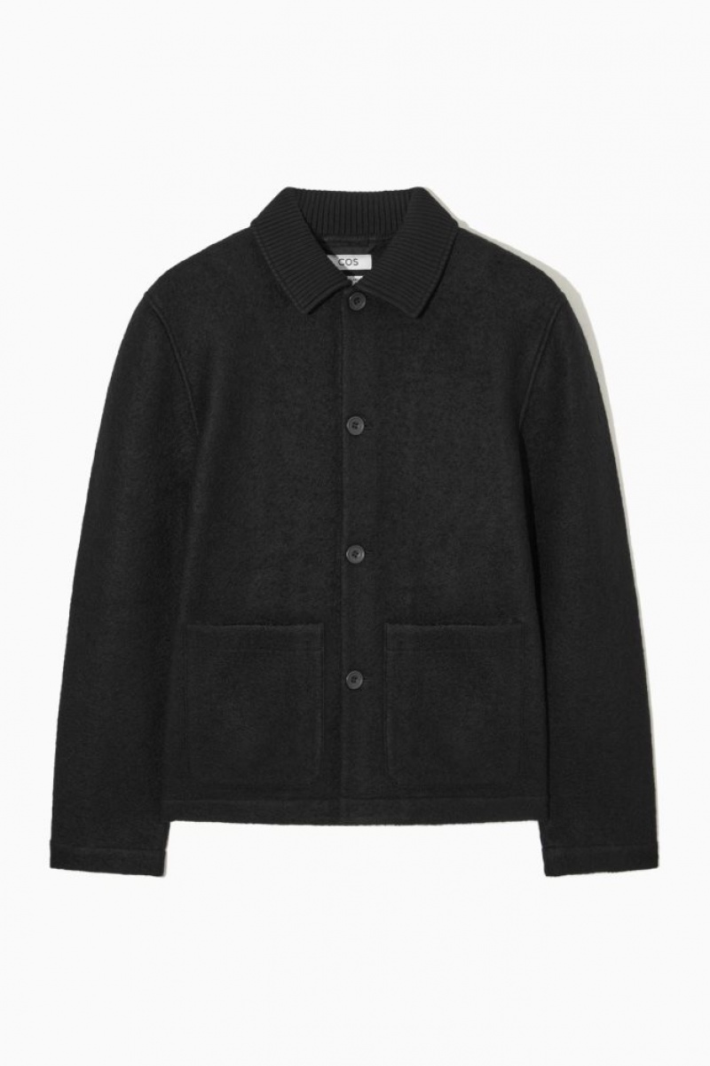 Black Cos Knitted-collar Workwear Jacket | JKEVH9840