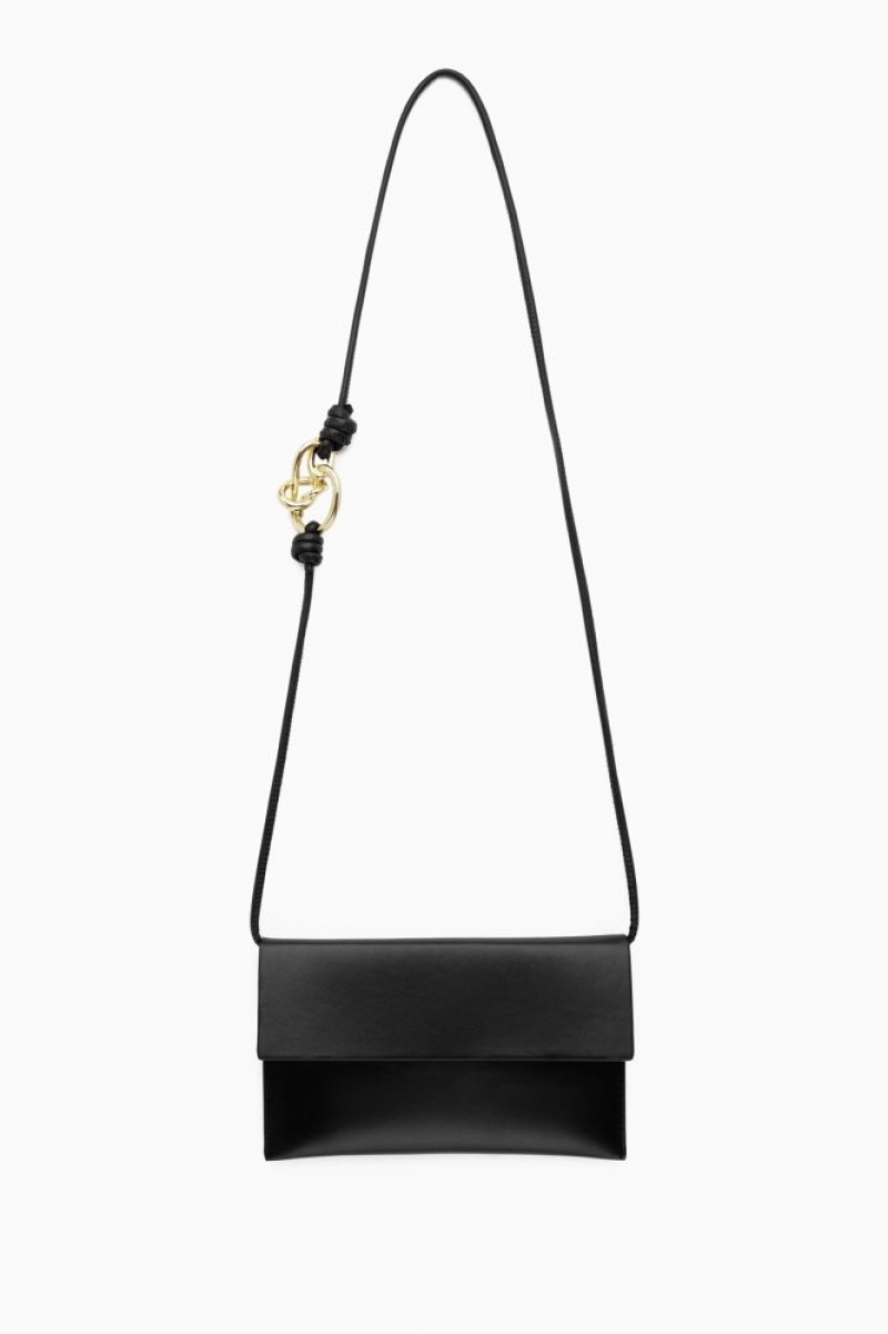 Black Cos Knotted Crossbody Pouch Leather | VSLHK9160