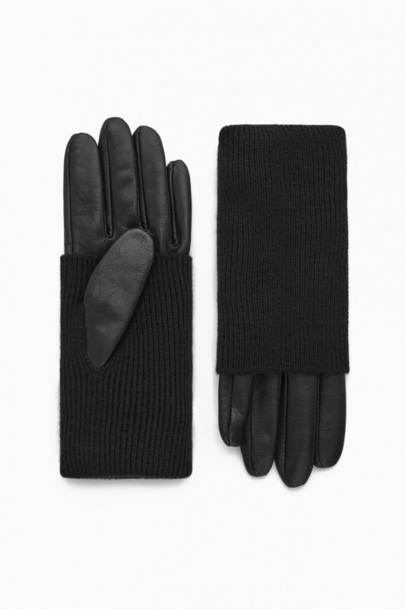 Black Cos Layered Leather Gloves | ERJUI3152