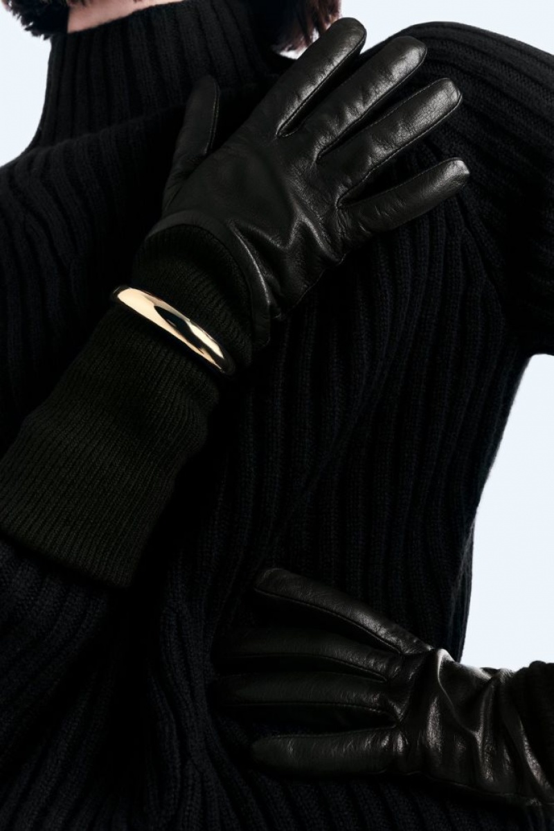 Black Cos Layered Leather Gloves | ERJUI3152