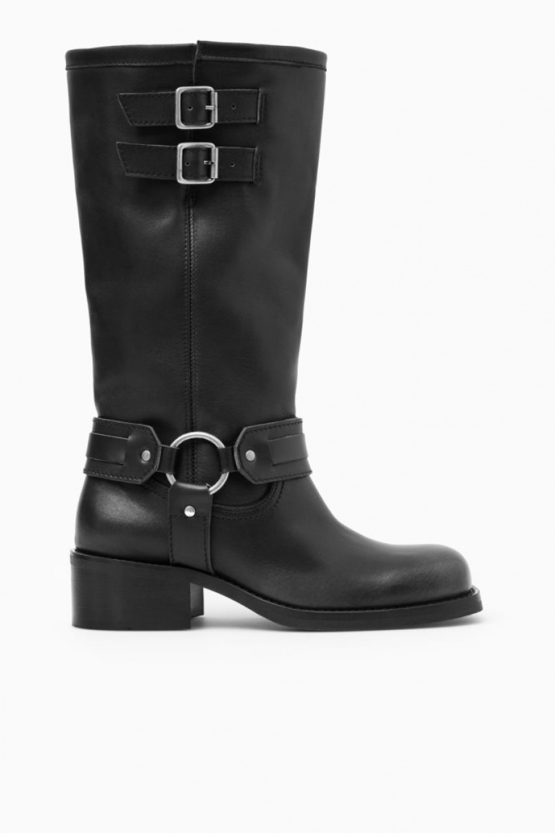 Black Cos Leather Biker Boots | BQDPM6570