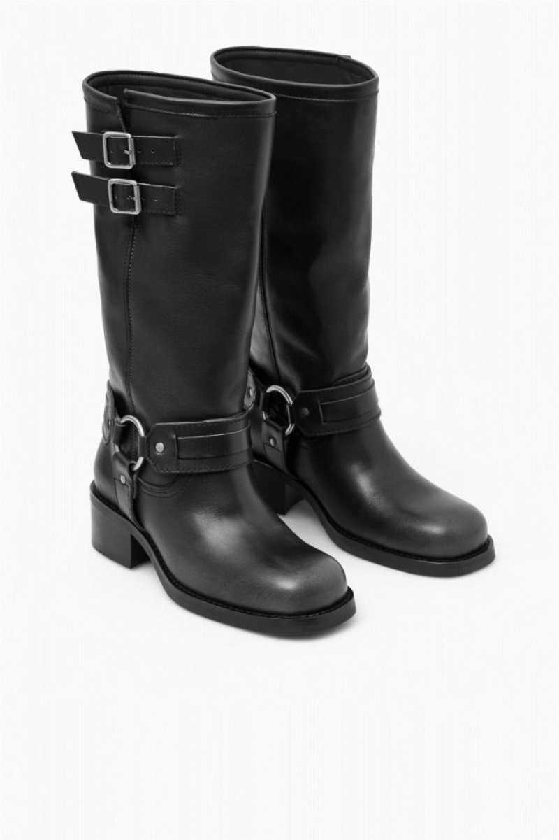 Black Cos Leather Biker Boots | BQDPM6570