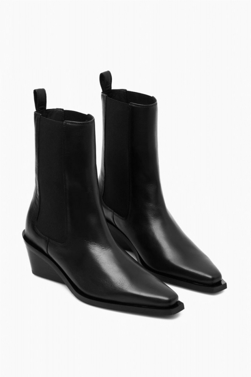 Black Cos Leather Cowboy Chelsea Boots | SYJQR5308