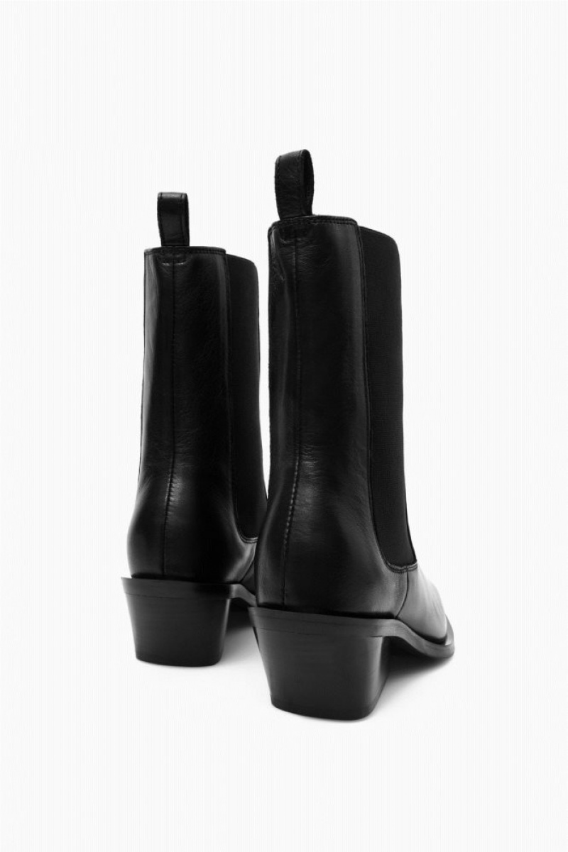 Black Cos Leather Cowboy Chelsea Boots | SYJQR5308