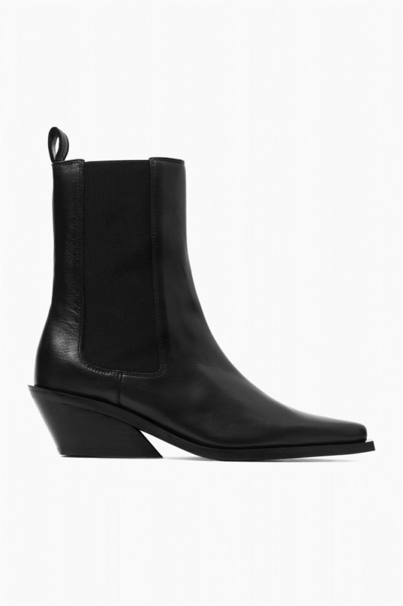 Black Cos Leather Cowboy Chelsea Boots | UCQOH9104