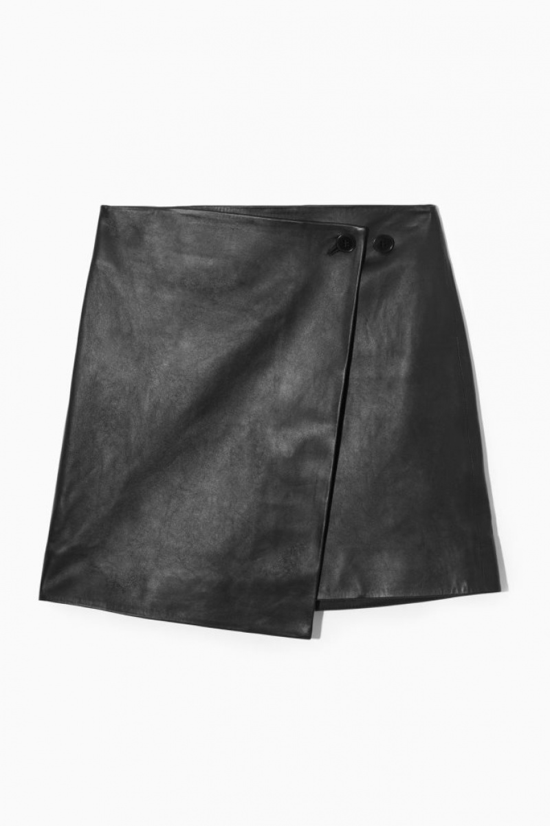 Black Cos Leather Mini Wrap Skirt | RIHQC4182