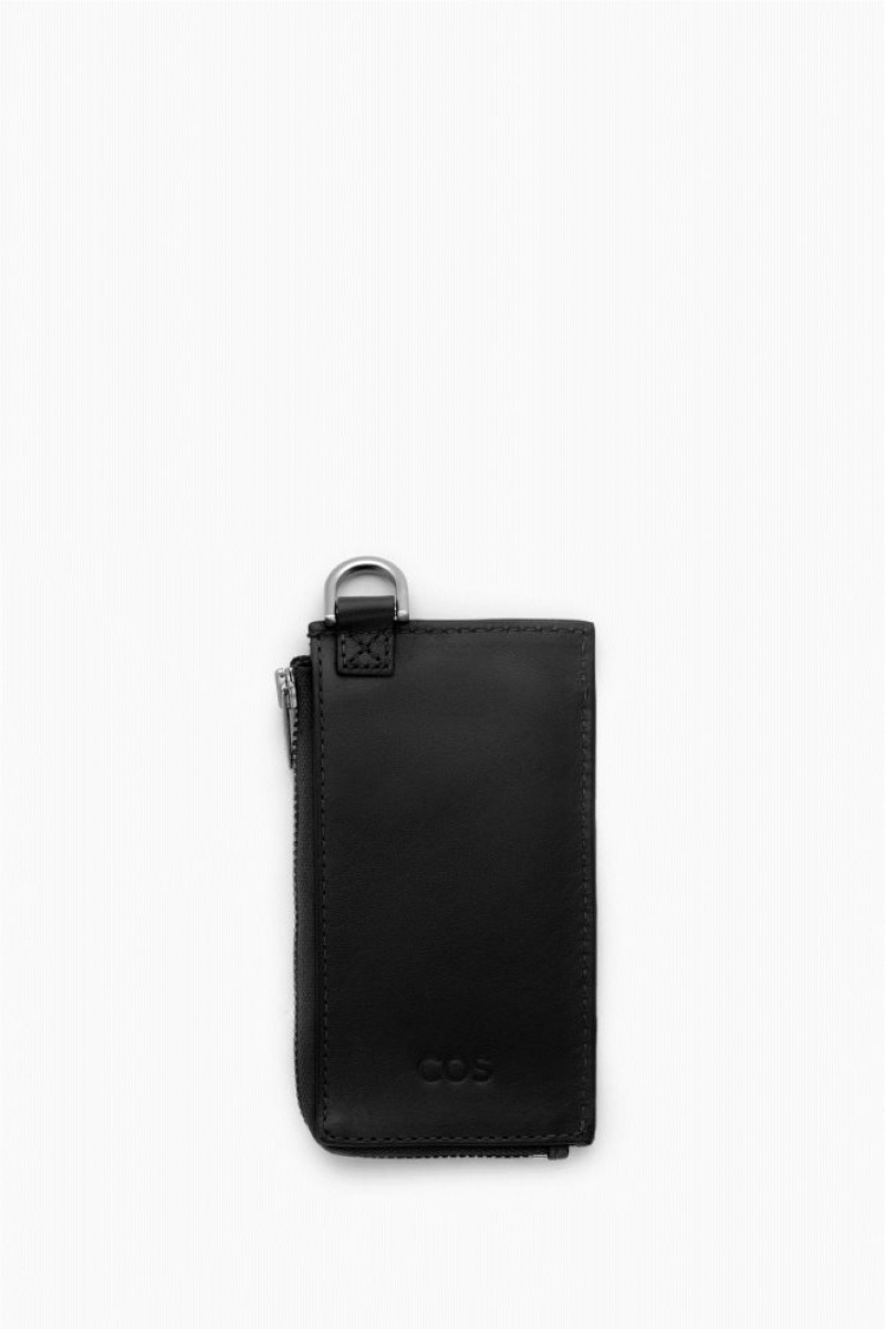 Black Cos Leather Zipped Cardholder | FIWDP2845