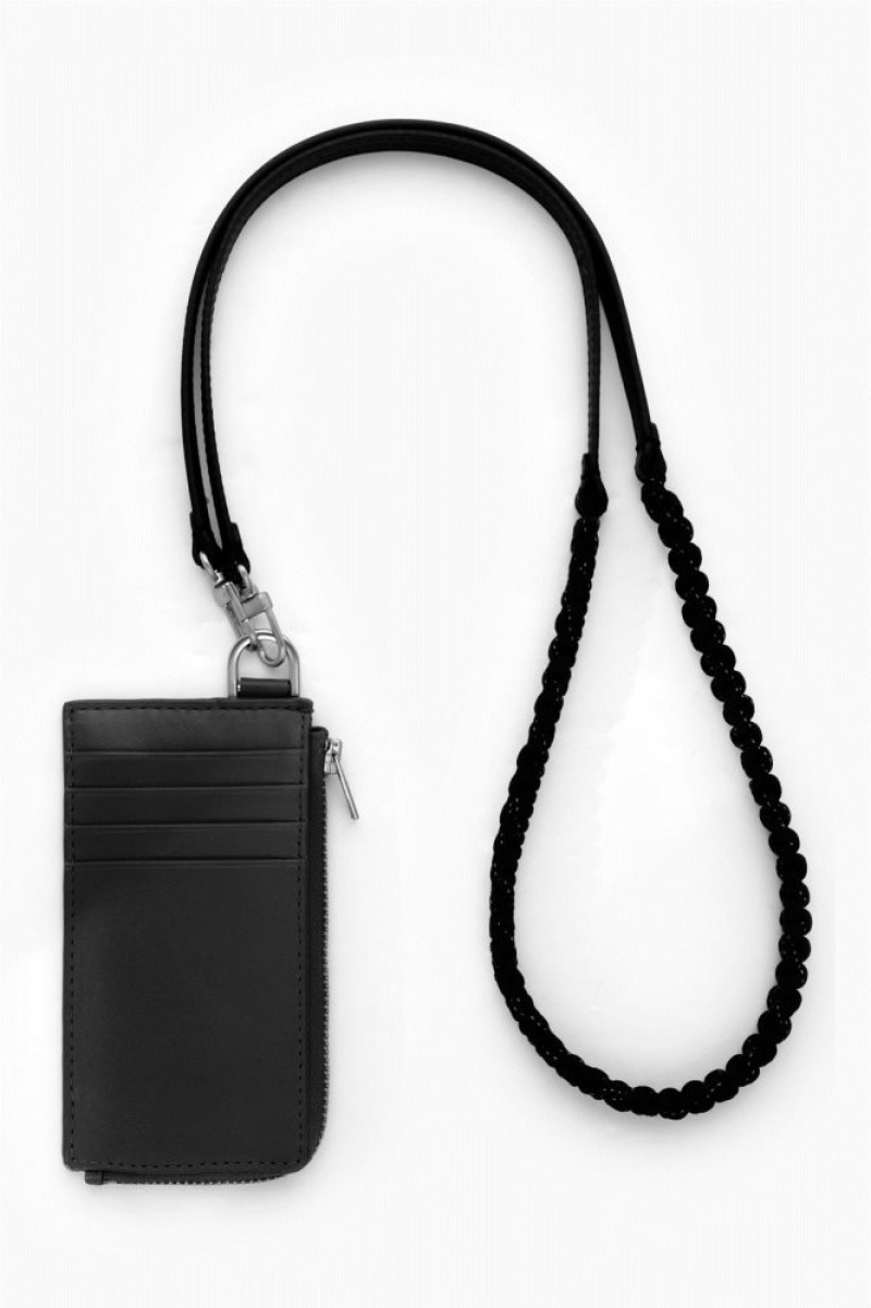 Black Cos Leather Zipped Cardholder | FIWDP2845