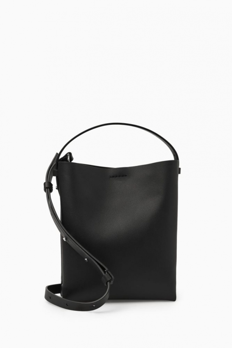 Black Cos Mini Folded Crossbody Shopper Leather | KCPNQ5801