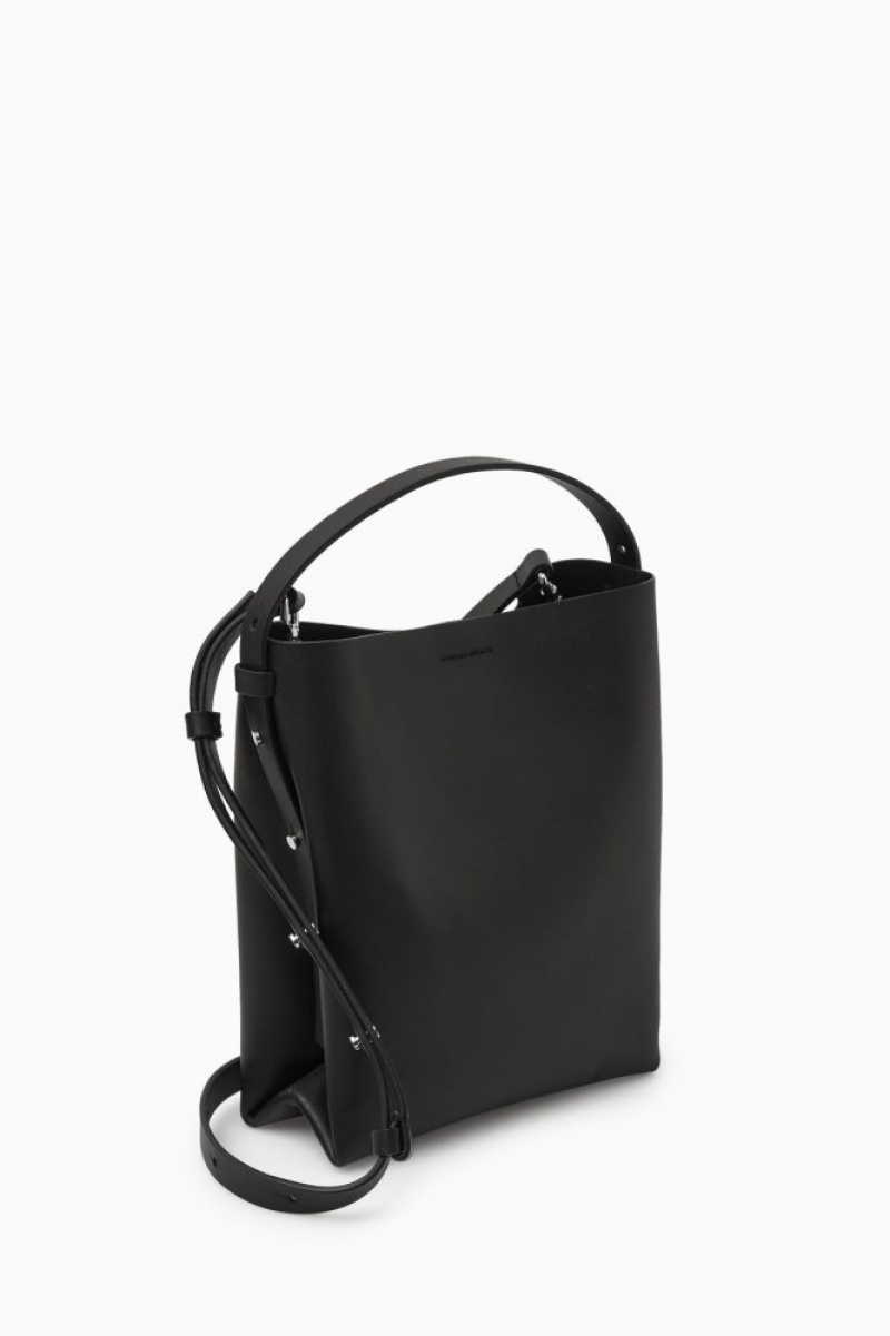 Black Cos Mini Folded Crossbody Shopper Leather | KCPNQ5801