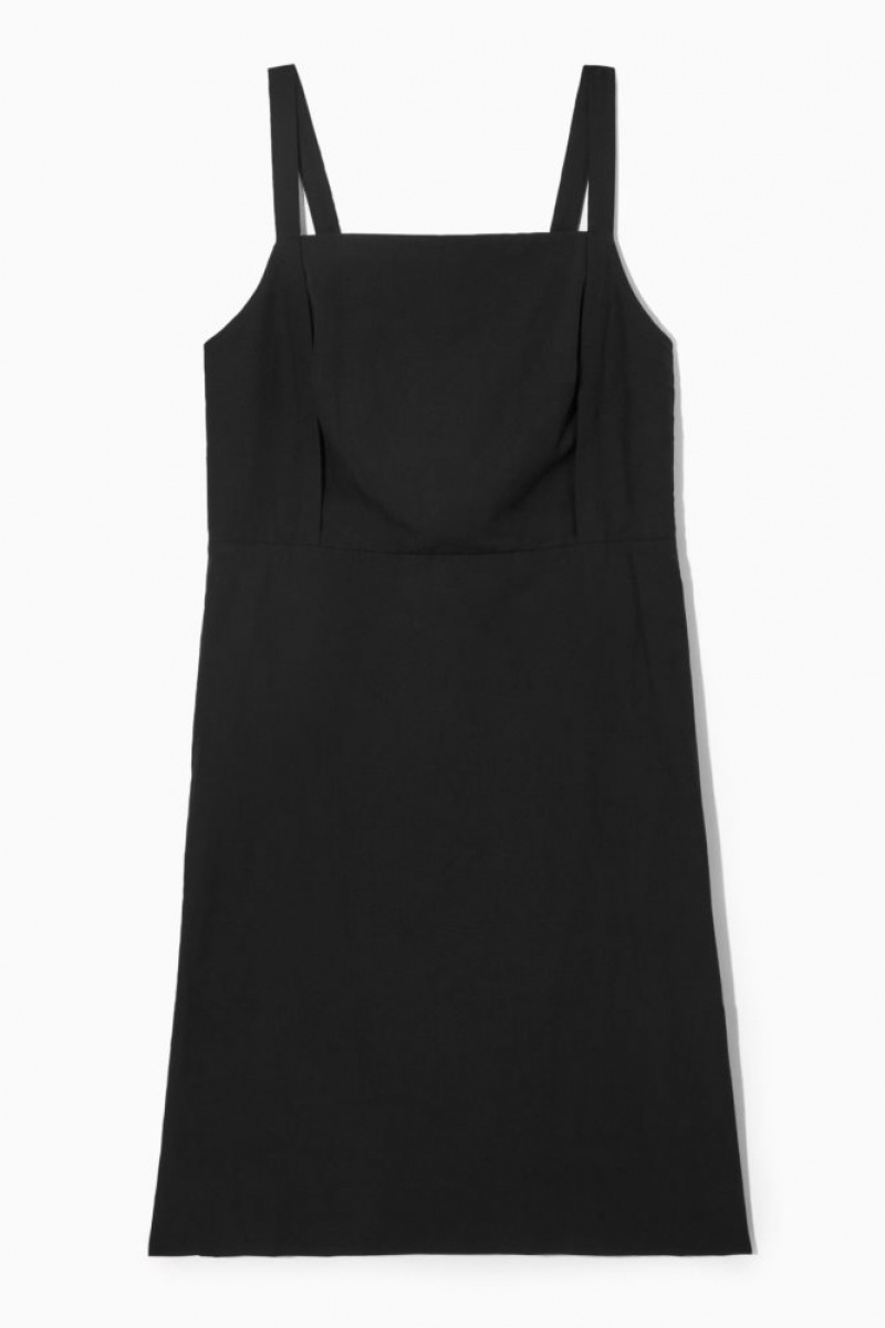 Black Cos Open-back Mini Pinafore Dress | DMRHX1065