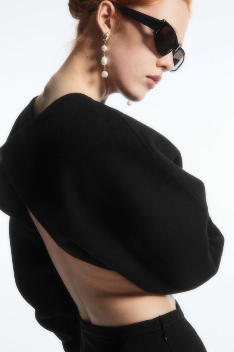 Black Cos Open-back Wool Bolero Jacket | WCTYO8726