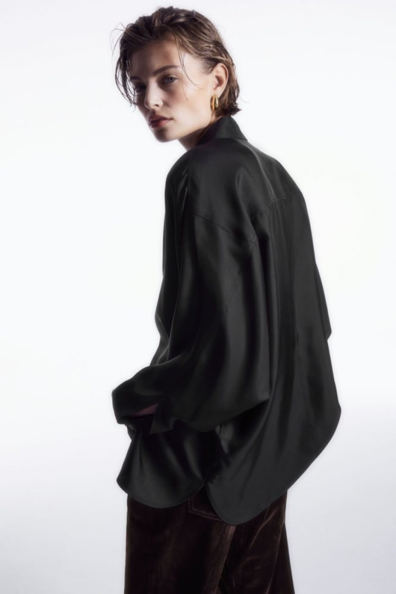 Black Cos Oversized Batwing-sleeve Silk Shirt | SVQHY1253