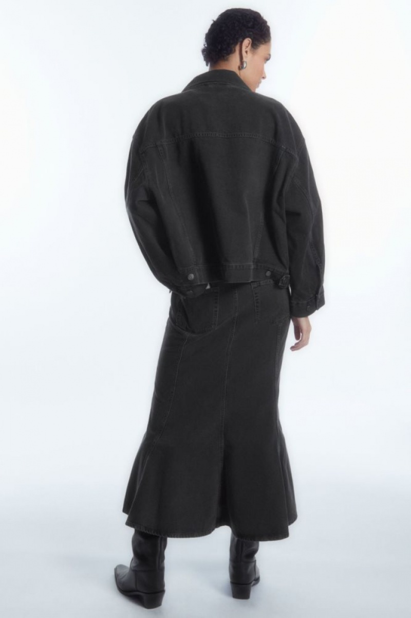 Black Cos Paneled Flared Denim Skirt | OAPCX7834