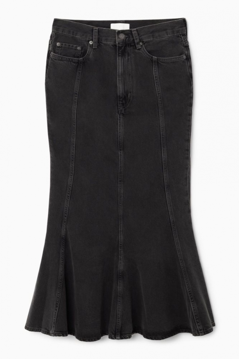 Black Cos Paneled Flared Denim Skirt | OAPCX7834