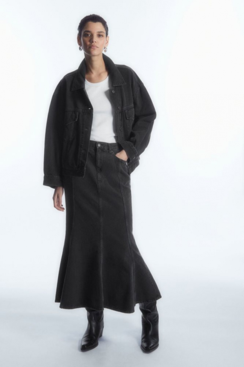 Black Cos Paneled Flared Denim Skirt | OAPCX7834