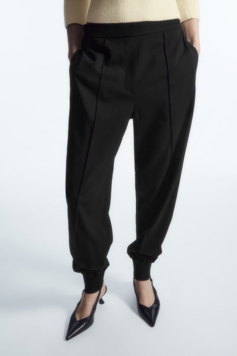 Black Cos Pintucked Elasticated Tailored Joggers | YVDGW5469