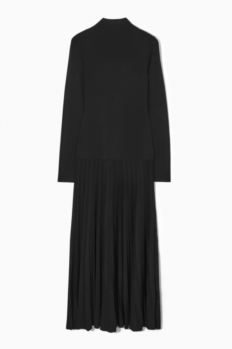 Black Cos Pleated Knitted Turtleneck Maxi Dress | ODVQM3640